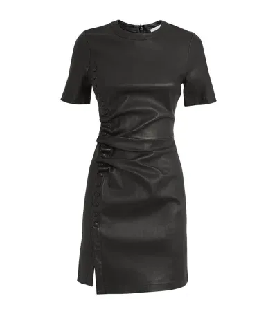 Rabanne Leather Ruched Mini Dress In Black