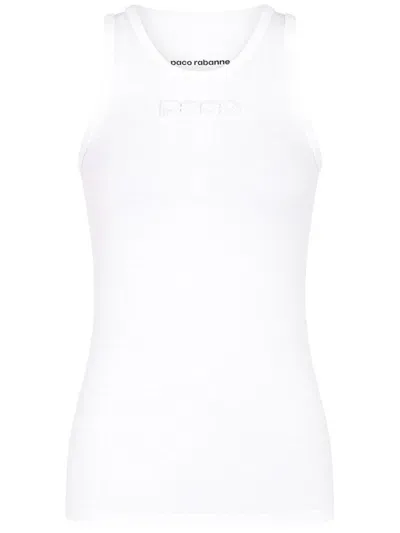 Rabanne Logo-embossed Cotton-jersey Tank Top In White