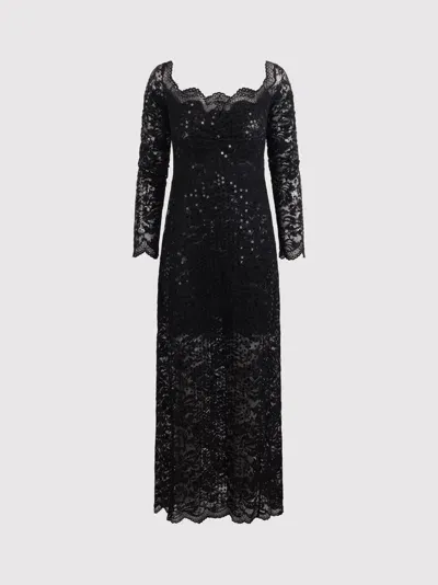 Rabanne Long Dress With Lace And Sequins In Black