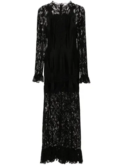 Rabanne Floral-lace Detail Maxi Dress In Black