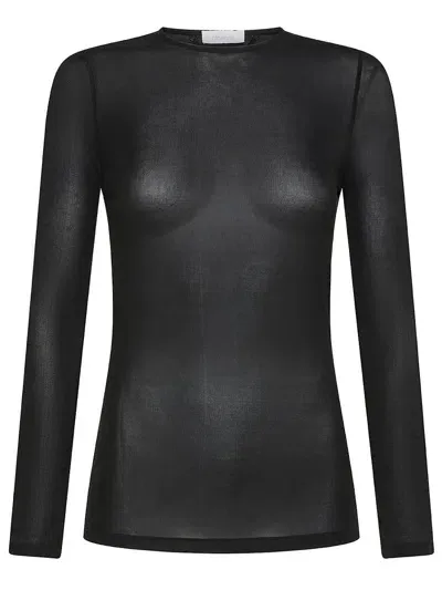 Rabanne Long-sleeved Stretch Semi-transparent T-shirt In Black