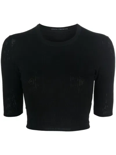 Rabanne Monogram-pattern Crop Top In Black