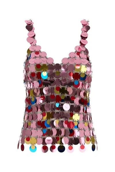 Rabanne Round Sequined Mesh Top In Pink