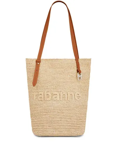 Rabanne Logo-embroidered Raffia Tote Bag In Brown