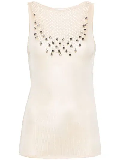 Rabanne Bead-embellished Knitted Top In Neutrals