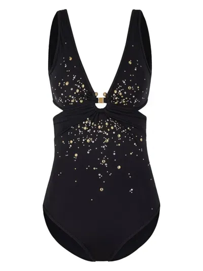 Rabanne Cut-out Piercing-signature Swimsuit In Black