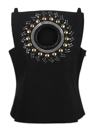 Rabanne Paco  Embellished Cut Out Detailed Top In Black