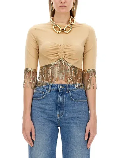 Rabanne Paco  Fringed Edge Crewneck Top In Bronze