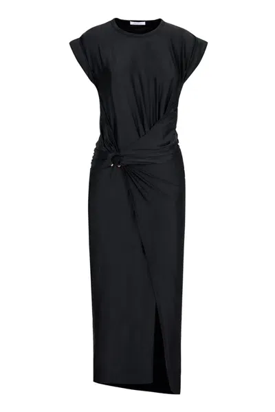 Rabanne Gathered Waist Satin Dress In Black