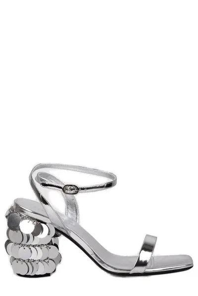 Rabanne 95mm Paillette-embellished Sandals In Silver