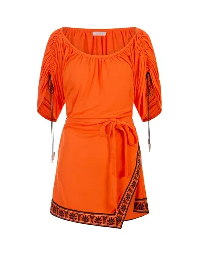 Rabanne Paco  Pattern Printed Ruched Tied In Orange