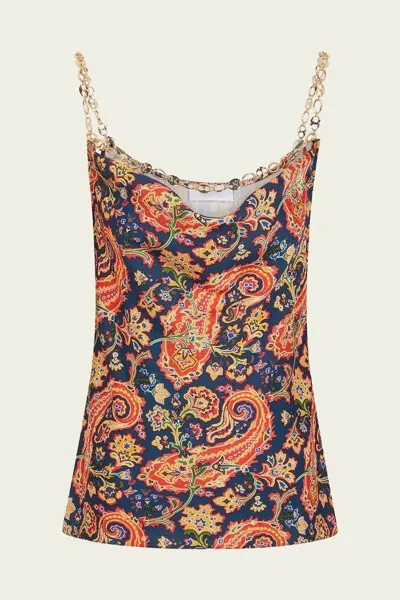 Rabanne Paisley-print Chain-detail Tank Top In Blue