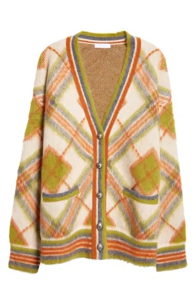 Rabanne Plaid Virgin Wool & Alpaca Blend Cardigan In Beige/green Check