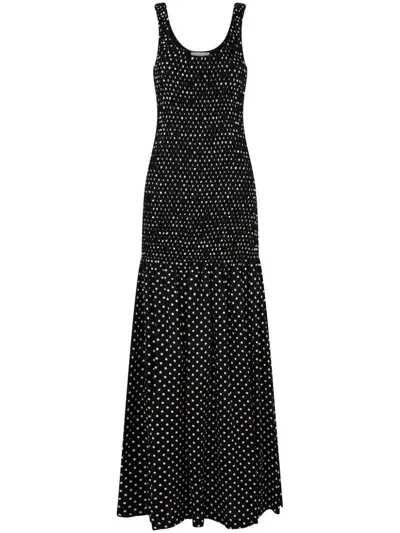 Rabanne Polka-dot Crepe Long Dress In Black