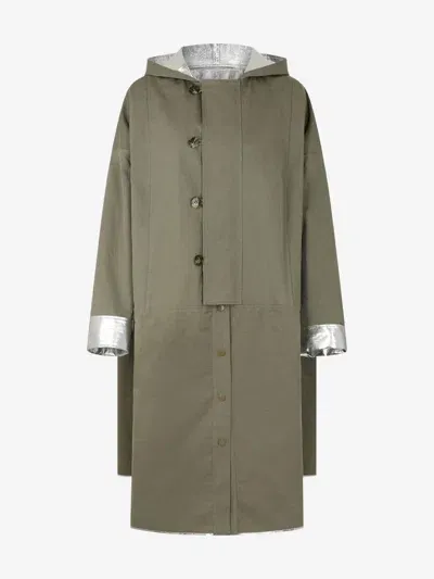 Rabanne Reversible Cotton Trench Coat In Military Green