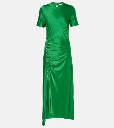 Rabanne Ruched Satin Maxi Dress In Green