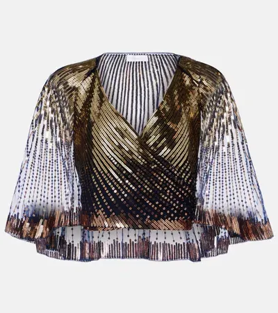 Rabanne Sequined Crop Top In Blue