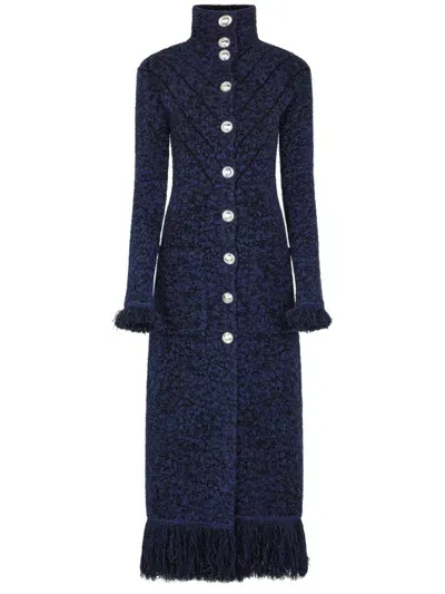 Rabanne Single Breasted Coat With Frayed Detailing In Blue