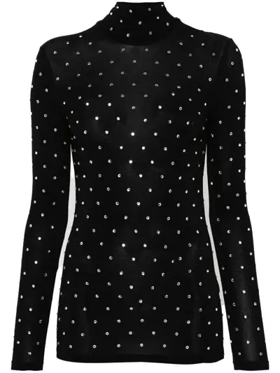 Rabanne Gem-embellished High-neck Top In Black