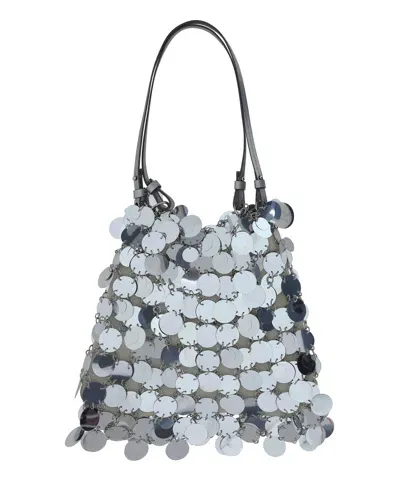 Rabanne Sparkle Large Bucket Bag In Silver