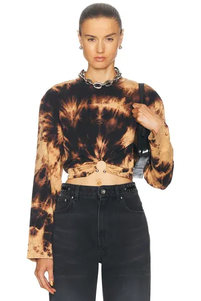 Rabanne Printed Cotton Jersey Draped Top In Black/brown