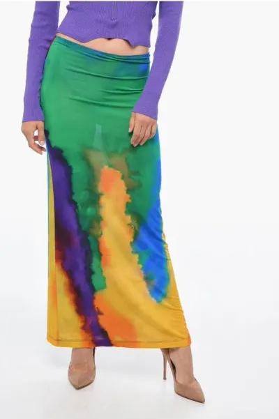 Rabanne Tie Dye Stretch Fabric Long Skirt In Multi