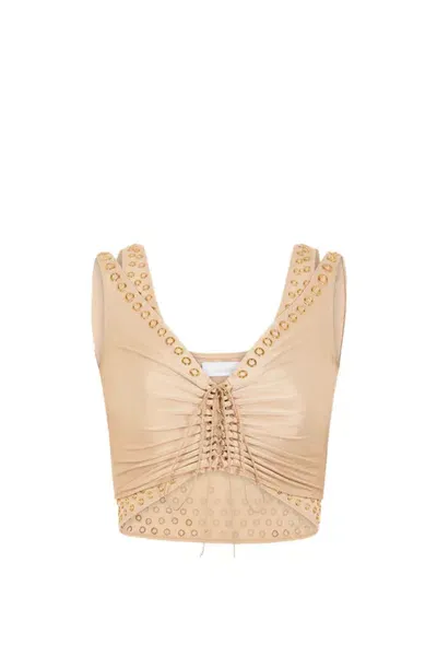 Rabanne Eyelet-embelishmet Layered Crop Top In Nude