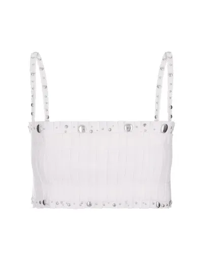 Rabanne White Pleated Crop Top With Studs