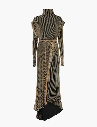 Rabanne Striped Asymmetric-hem Metallic-knit In Black / Gold