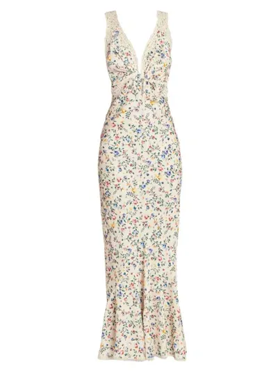 Rabanne Lace-trim Floral Maxi Dress In Blue