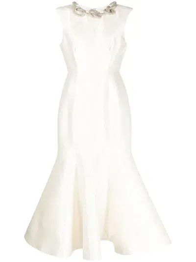 Rachel Gilbert Crystal-embellished Flared Midi Dress In White