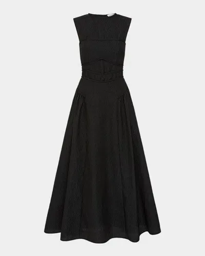 Rachel Gilbert Sophia Bustier Drop-waist Textured Tea-length Dress In Black