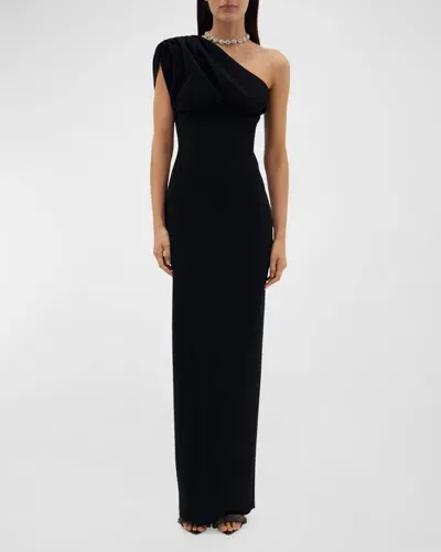 Rachel Gilbert Winnie One-shoulder Gown Dress In Black