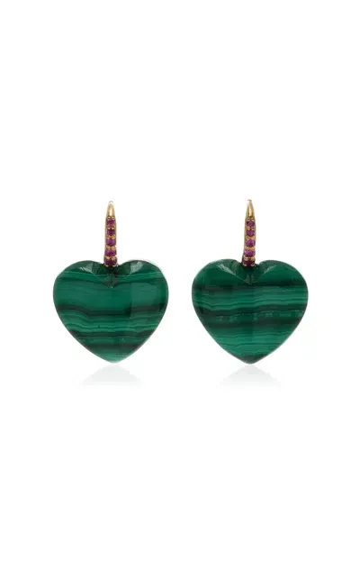 Rachel Quinn 14k Yellow Gold Sapphire And Malachite Earrings In Green