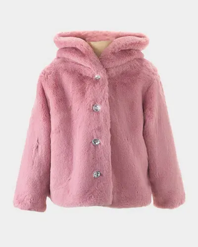 Rachel Riley Kids' Girl's Faux Fur Button Front Coat In Pink