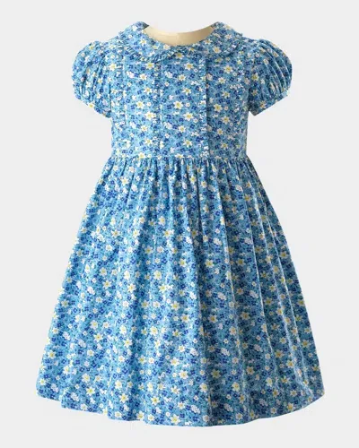 Rachel Riley Kids' Girl's Micro Floral-print Frill Dress In Blue