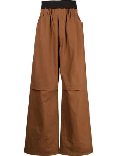 Raf Simons Gathered-waist Wide-leg Trousers In Brown