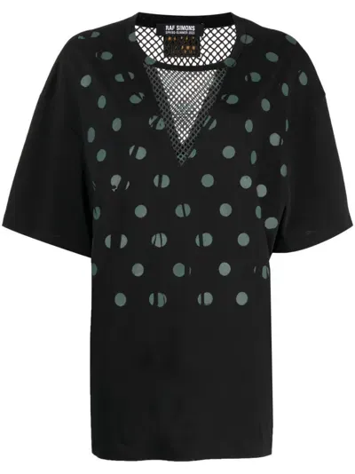 Raf Simons Polka-dot Mesh-panel T-shirt In Black