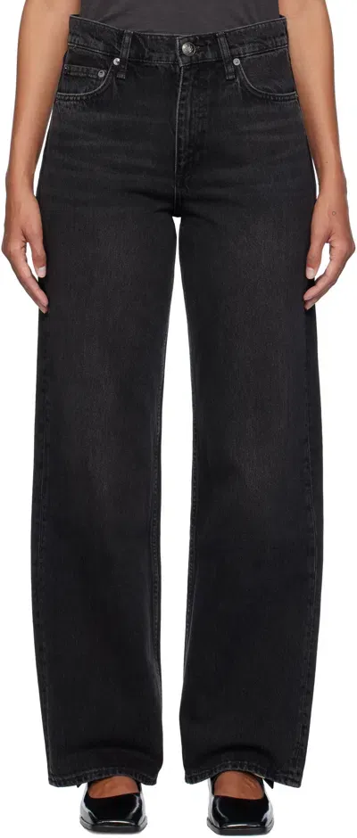 Rag & Bone Black Shea Relaxed Straight Jeans In Blackstn