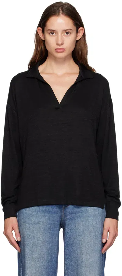 Rag & Bone Black 'the Knit V-neck' Polo In Blk