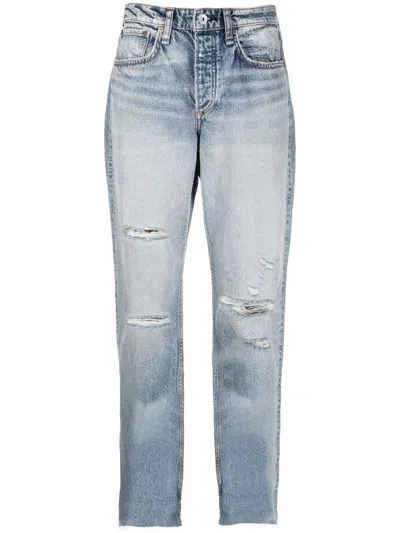 Rag & Bone Cropped-leg Distressed Jeans In Blau