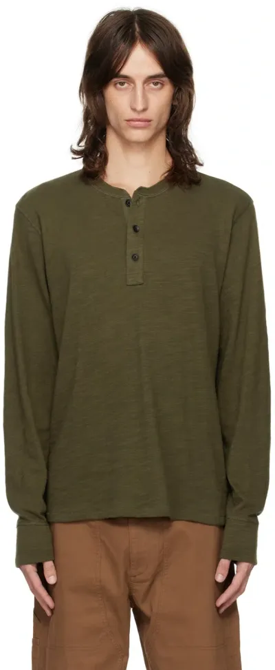 Rag & Bone Green Classic Flame Henley In Forgreen