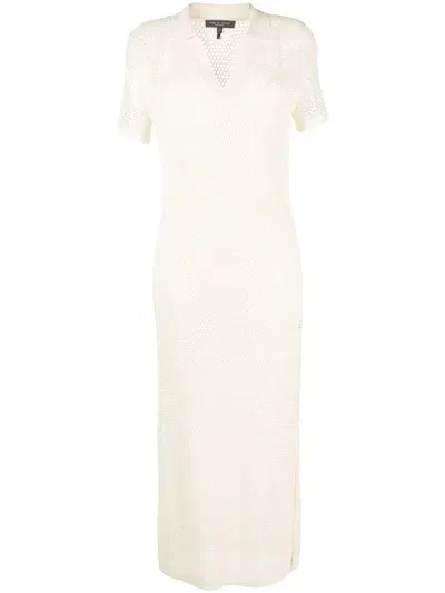 Rag & Bone Polo-collar Open-knitdress In Neutrals