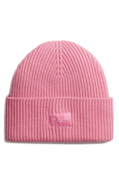 Rag & Bone Blake Logo Patch Wool Blend Rib Beanie In Blush