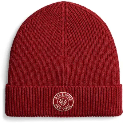 Rag & Bone Charlie Logo Patch Wool Blend Beanie In Red