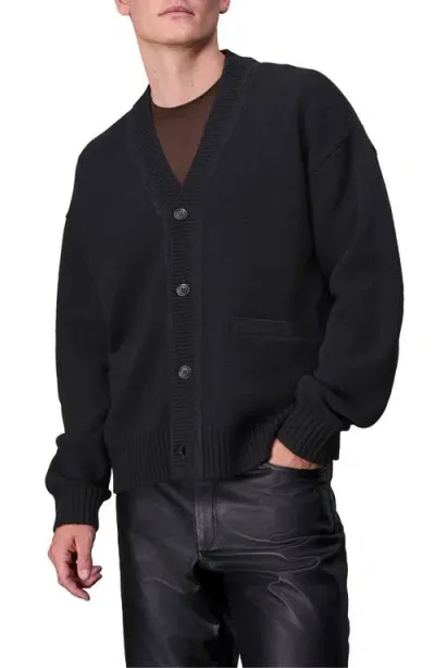 Rag & Bone Clarkson Suede Trim Wool Cardigan In Black