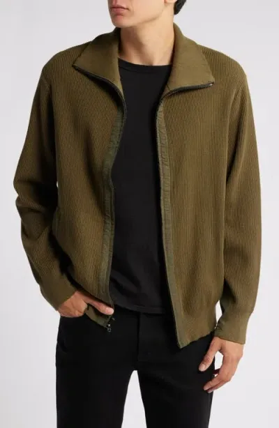 Rag & Bone Dexter Andrew Rib Organic Cotton Zip Cardigan In Forest Green