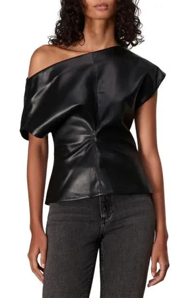 Rag & Bone Eleanor One-shoulder Faux Leather Top In Black