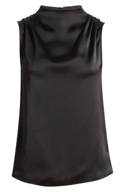 Rag & Bone Julie Mock Neck Sleeveless Satin Top In Black