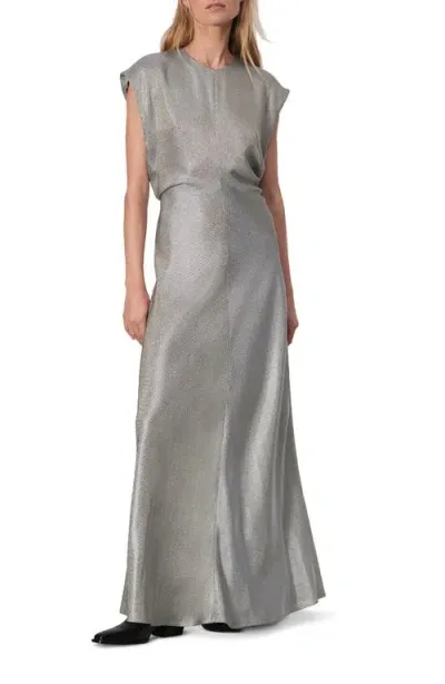 Rag & Bone Marie Metallic Maxi Dress In Silver